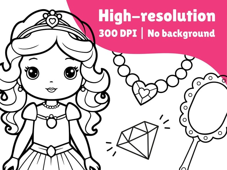Princess Coloring Page – Printable Digital