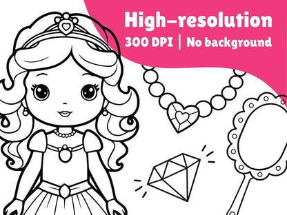 Princess Coloring Page – Printable Digital