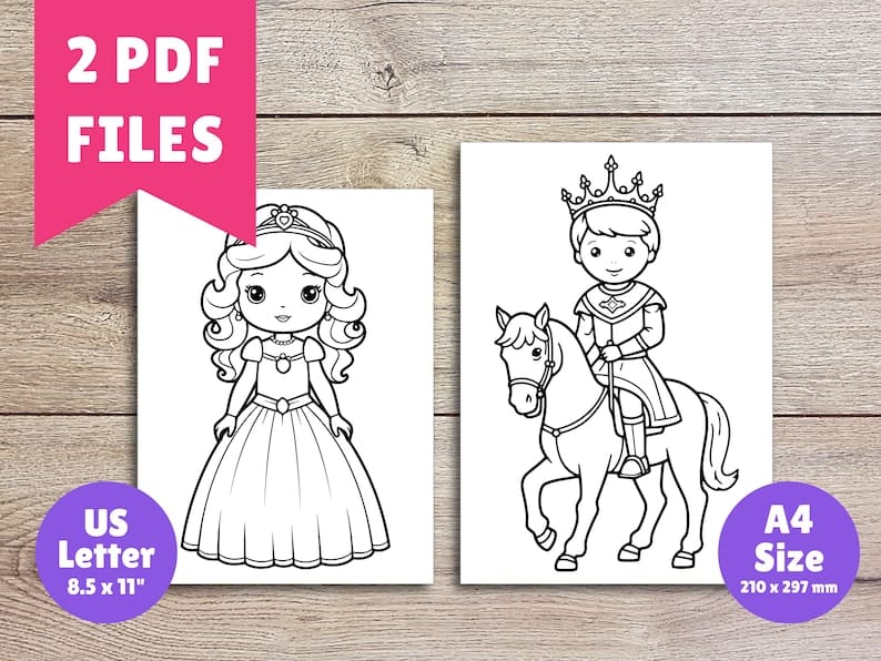 Princess Coloring Page – Printable Digital