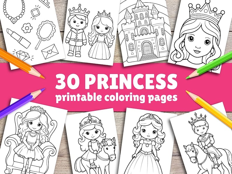 Princess Coloring Page – Printable Digital
